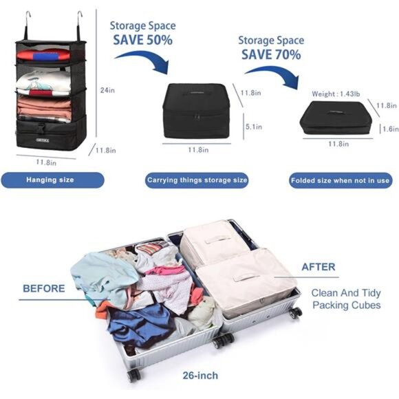 Portable Hanging Travel Shelves Bag Packing Cube Organizer Suitcase Storage - Picture 2 of 7